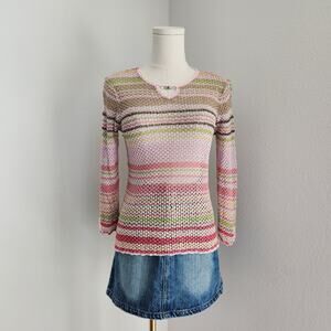 Vintage Y2K Talbots Petites Silk Crochet Stripe Knit Top Fairycore XS